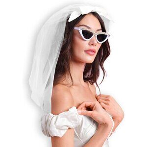 🆕Women White Bow Veil Bachelorette Bride To Be Decorations Shower Gift